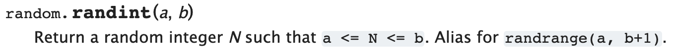 randint documentation